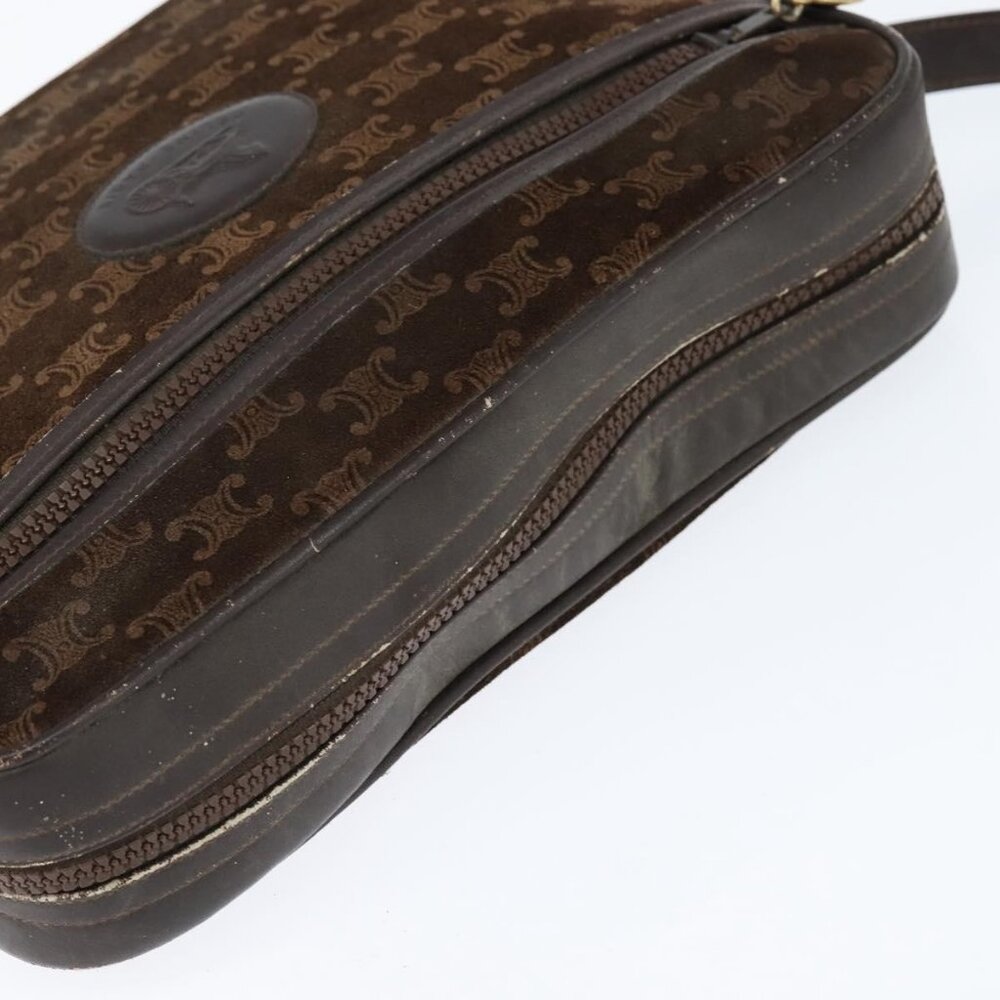 Authentic CELINE Macadam Canvas Shoulder Bag Suede Brown Gold - Picture 13 of 16